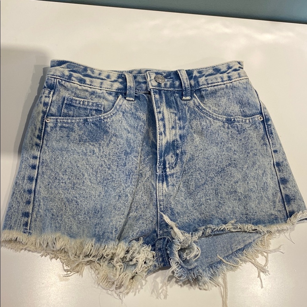 SHEIN Blue Jean Shorts High-Waisted Frayed Hem